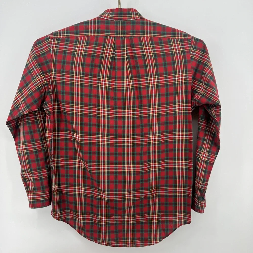 Polo Ralph Lauren Shirt Medium Classic Plaid Red Green Button Long Sleeve Pocket